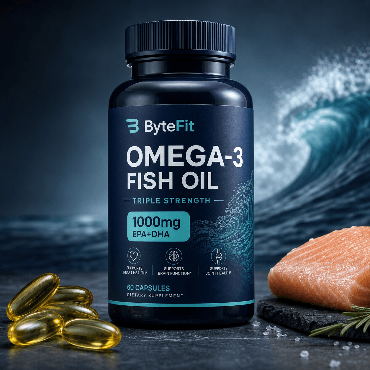 ByteFit Omega-3 Fish Oil – Triple Strength (60 Capsules) - Image 1